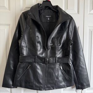 Women's Black Kenneth Cole Belted Faux Leather Jacket